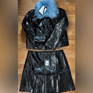 NWT 1X Target Who What Wear Set Black Crinkle Patent Mini and Matching Jacket